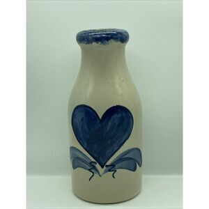 Artist Signed Marked  Blue Heart pottery‎ vase  Pen Holder  Art